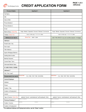 Credit Application Form Refinance