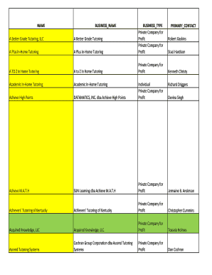 Tutoring Business Registration Form