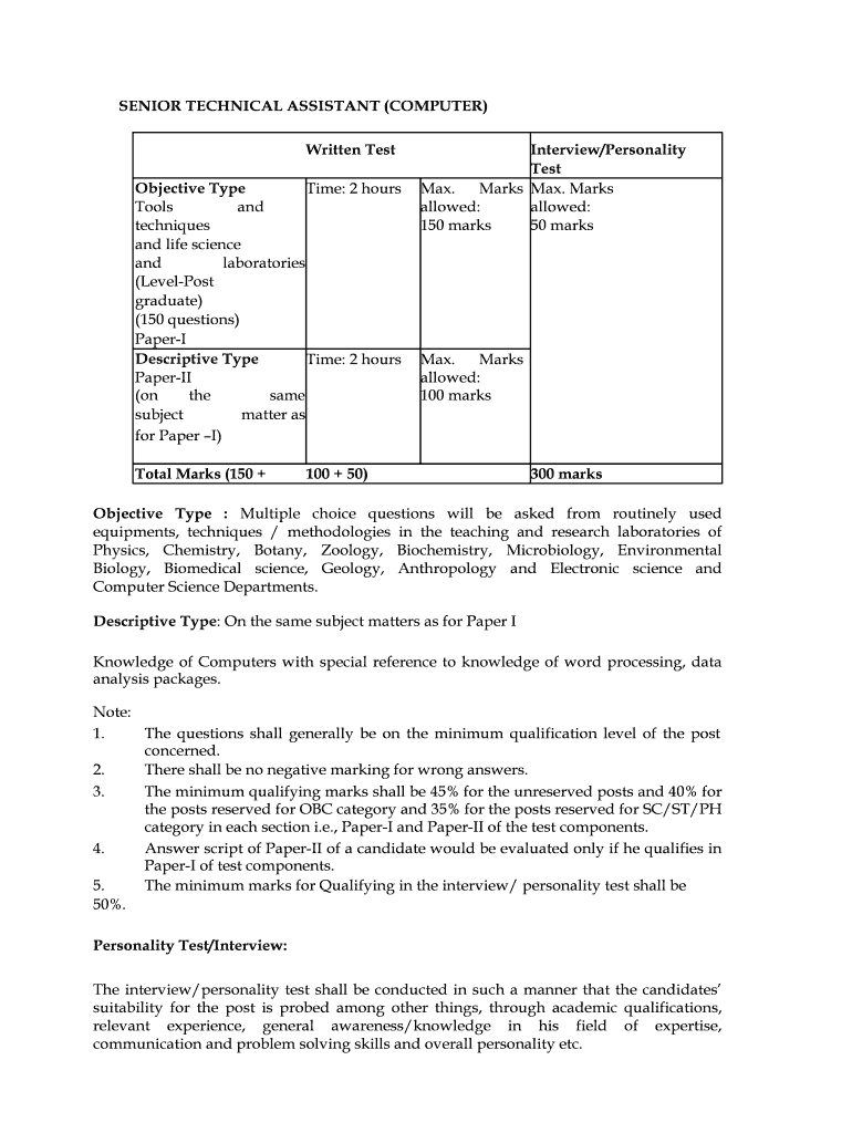 Fillable Online SENIOR TECHNICAL ASSISTANT (COMPUTER) Fax Email Print ...