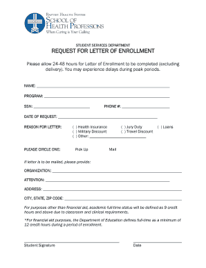 Request for Letter of Enrollment