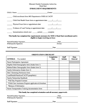 Missouri Head Start Child Enrollment Form