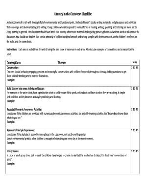 Literacy in the Classroom Checklist