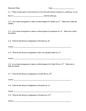Chemistry Homework Sheet