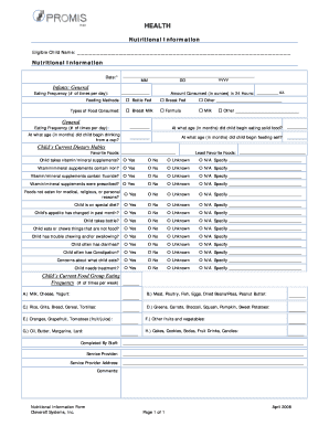 Child Nutritional Information Form