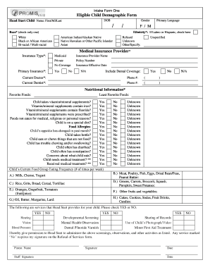 Head Start Child Intake Form
