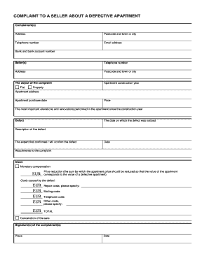Complaint to Seller About Defective Apartment