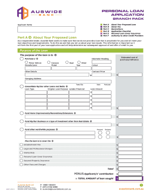 Auswide Bank Personal Loan Application
