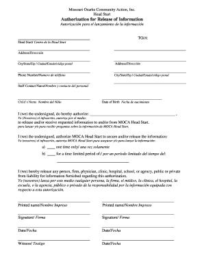 Missouri Head Start Authorization for Release of Information