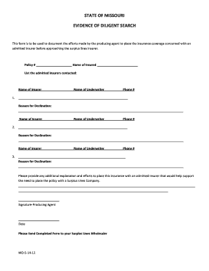 Missouri Evidence of Diligent Search Form