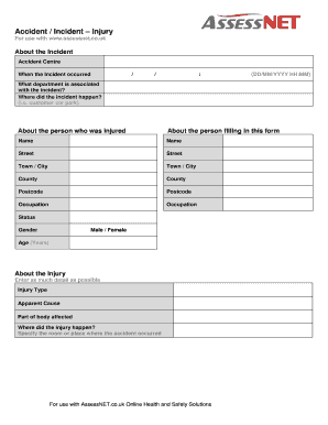 UK Accident Incident Injury Form