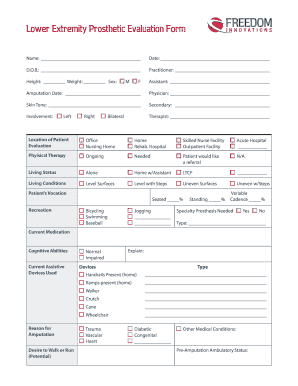 Lower Extremity Prosthetic Evaluation Form