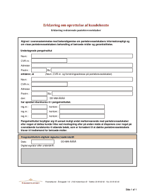 Bank Account Opening Declaration for Mortgage Companies
