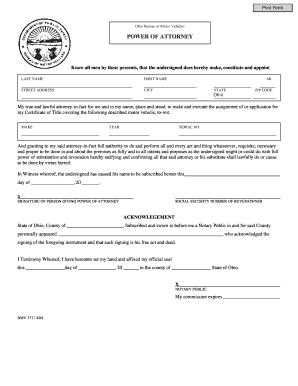 Ohio Bureau of Motor Vehicles Power of Attorney