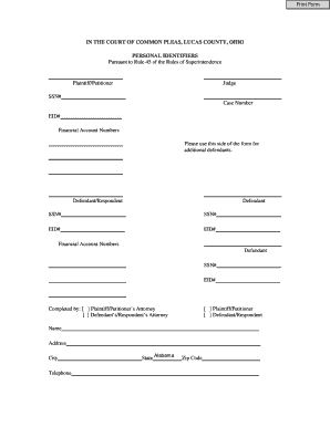 Ohio Court Personal Identifiers Form