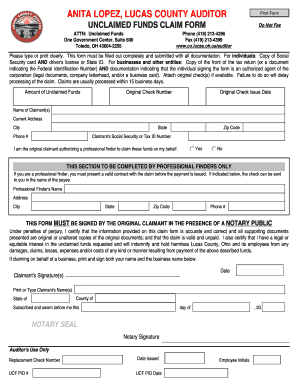 Lucas County Unclaimed Funds Claim Form