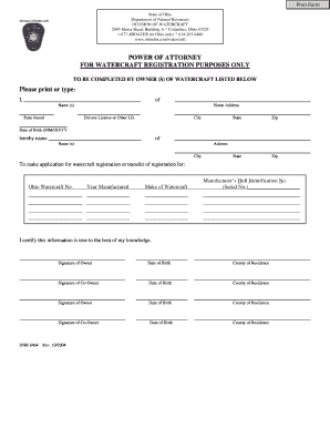 Ohio Watercraft Registration Power of Attorney
