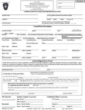 Ohio Vessel Motor Identification Verification