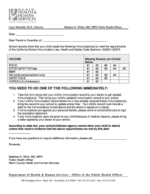 California School Immunization Notice