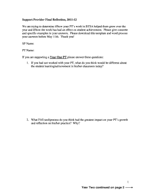 Support Provider Final Reflection Form