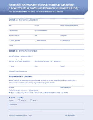 Demande de reconnaissance du statut de candidate à l’exercice de la profession infirmière auxiliaire (CEPIA)
