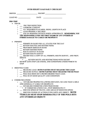Over Height Load Daily Checklist