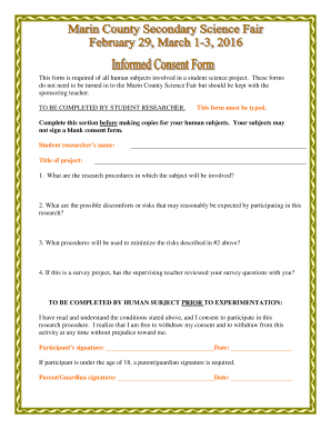 Student Science Project Consent Form