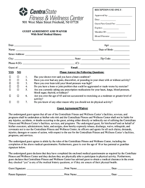 Guest Agreement and Waiver for CentraState Fitness and Wellness Center