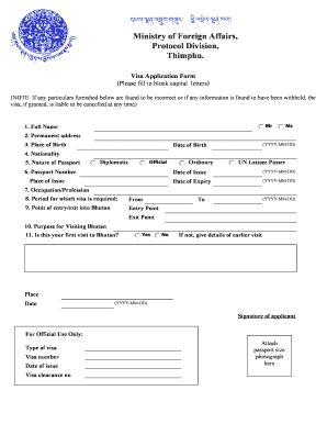 Bhutan Visa Application Form