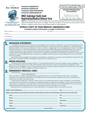 Youth Event Registration and Medical Release Form