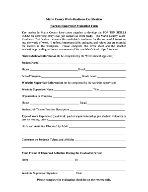Marin County Work-Readiness Certification Form