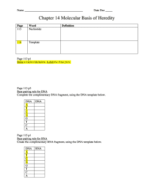 Molecular Basis of Heredity Worksheet