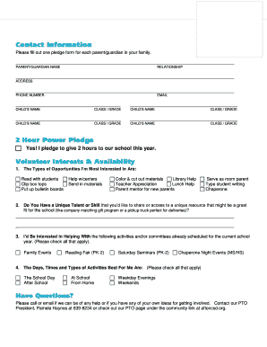 School Volunteer Pledge Form