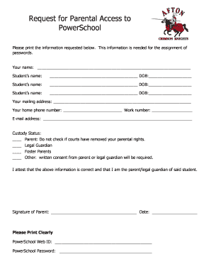 Request for Parental Access to PowerSchool