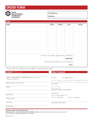 Order Form for Publications