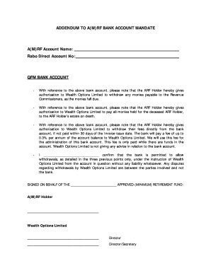 Addendum to A(M)RF Bank Account Mandate