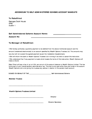 Addendum to Self Administered Scheme Account Mandate