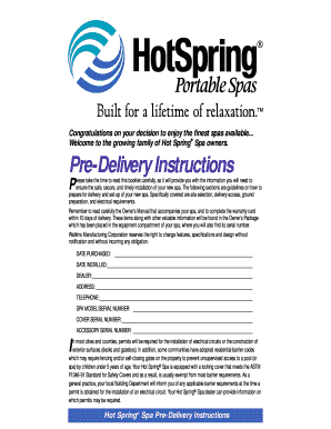 Hot Spring Spa Pre-Delivery Instructions