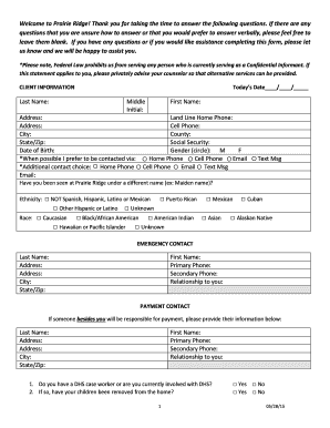 Prairie Ridge Client Intake Form