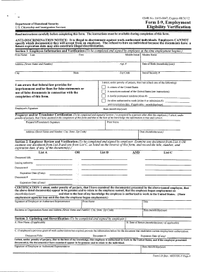 US I-9 Employment Eligibility Verification Form