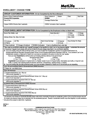 MetLife Enrollment Change Form