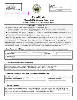 West Virginia Financial Disclosure Statement