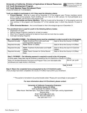 4-H Youth Member Paper Enrollment Form