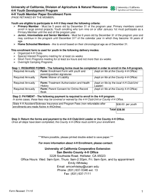 4-H Youth Member Paper Enrollment Form
