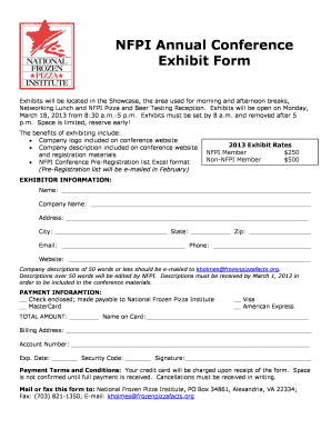 NFPI Annual Conference Exhibit Form Exhibits will be located in the Showcase, the area used for morning and afternoon breaks, Networking Lunch and NFPI Pizza and Beer Tasting Reception - frozenpizzafacts