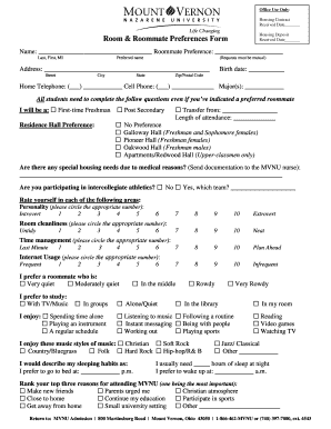 Housing Contract and Roommate Preferences Form