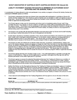 Scouts SA Liability Waiver Form