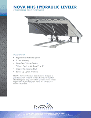 Nova Hydraulic Leveler Equipment Specifications