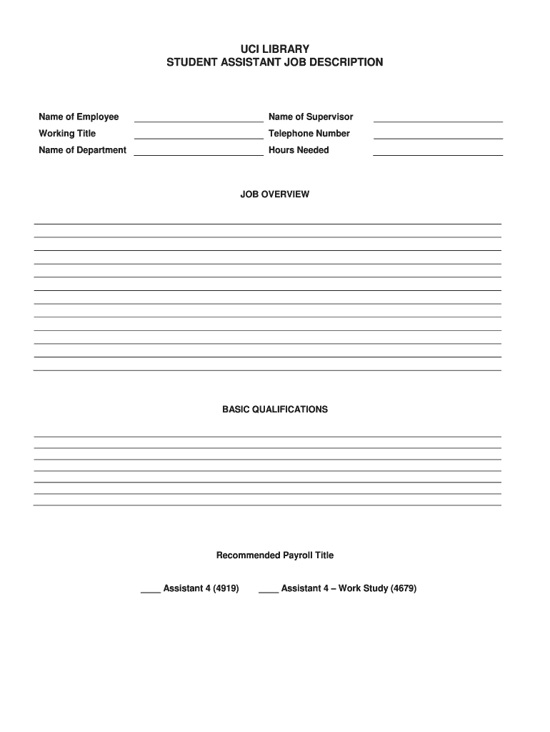 Fillable Online staff lib uci BUCIb LIBRARY STUDENT ASSISTANT JOB