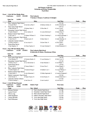 2015 Hoosier Conference Swimming Psych Sheet