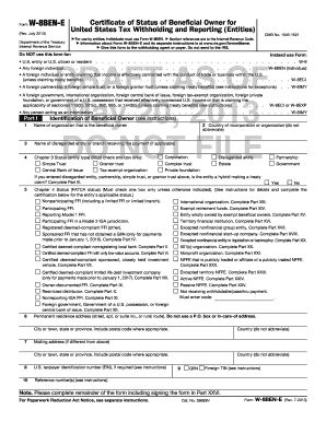 Form W-8BEN-E Certificate of Status of Beneficial Owner for US Tax Withholding and Reporting (Entities)